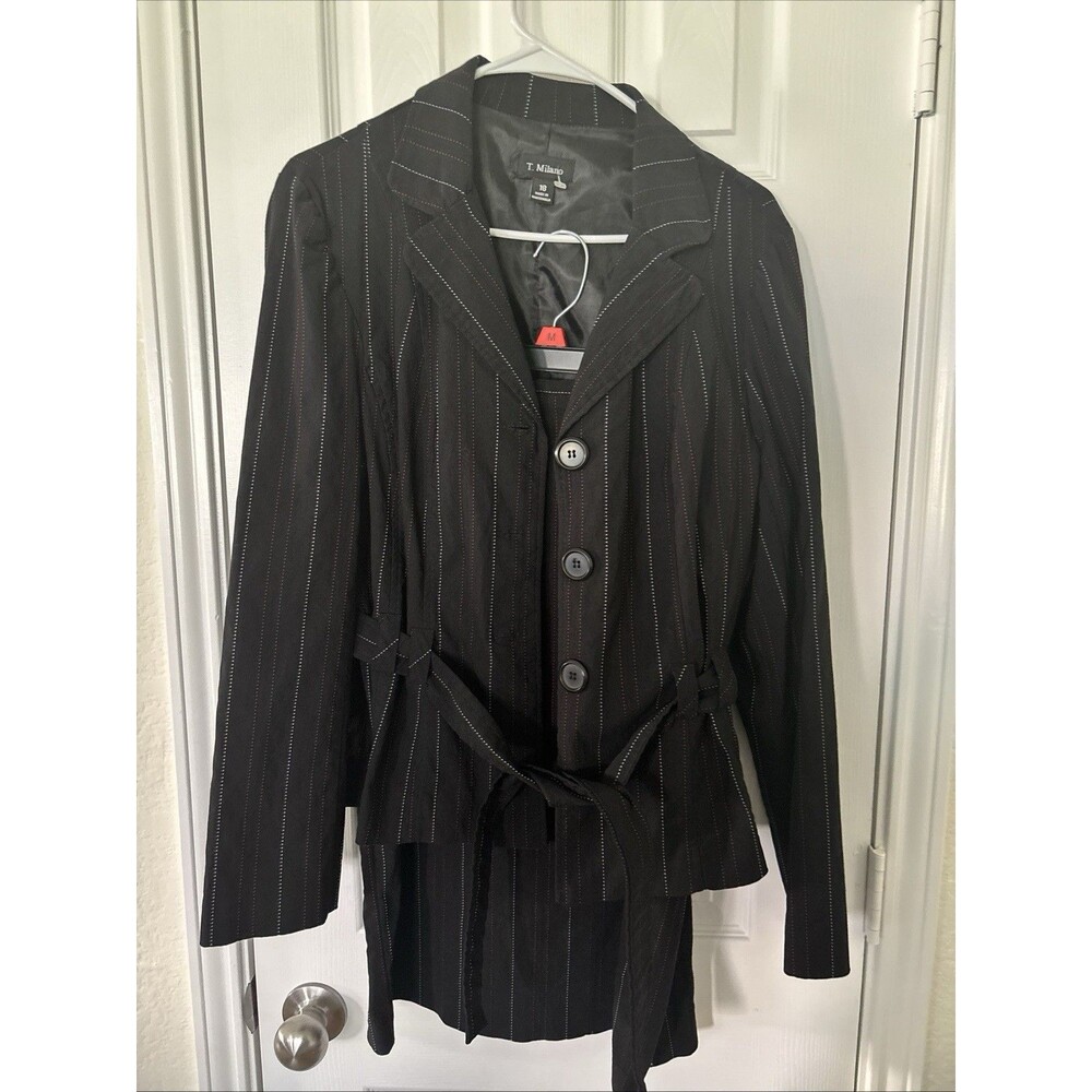 T.Milano Women's Black Striped Suit Jacket Size 18 With Skirt